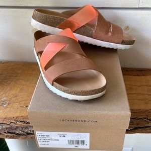 LUCKY BRAND Coral Hafina Round Toe Wedge Slip On Leather Sandals 6.5